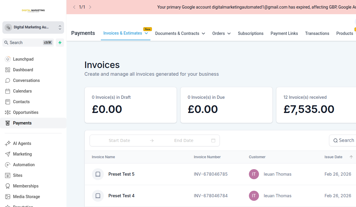CRM invoicing and payment tracking for tradesmen